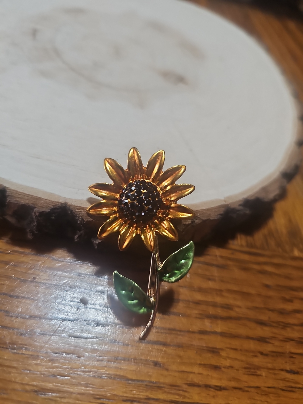 Gold and Green Sunflower Brooch Pin/Pendent - Women's Jewelry